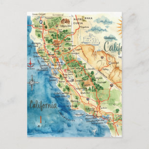 Postale Art de carte de voyage en aquarelle vintage de Cal
