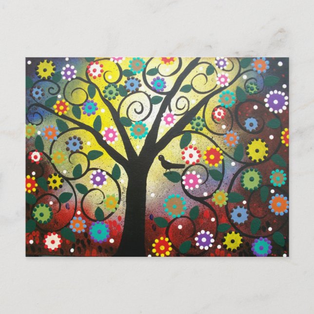 Postale ART FOLK Arbre de couleurs par LORI EVERETT carte  (Devant)