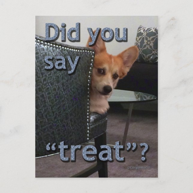 Postale "As-tu dit 'friandise' ?" Carte Corgi (Devant)