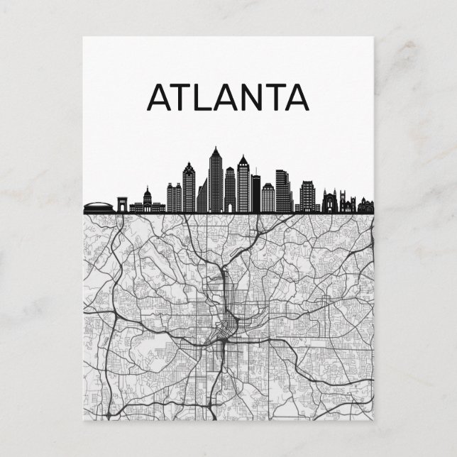 Postale Atlanta Georgia City Skyline avec carte (Devant)