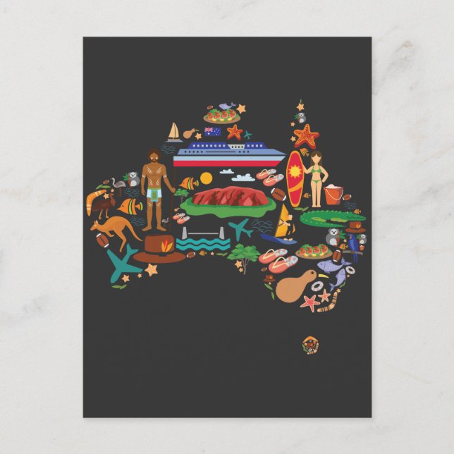 Postale Australie Carte Australie Continent Animaux Voyage (Devant)