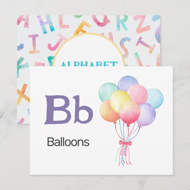 Postale B est pour les ballons - Carte Flash Alphabet (Devant / Derrière)