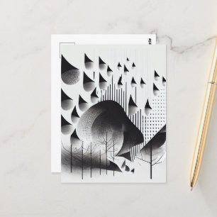 Postale B&W - Illusion optique surréaliste Carte Forêt Abs