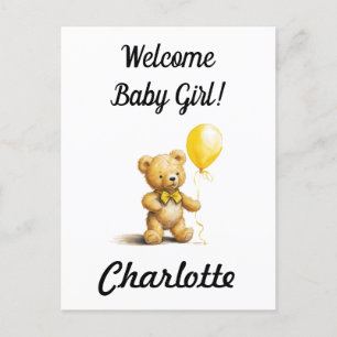 Postale Baby Shower, Carte Ourson Personnalisée, Unisexe,