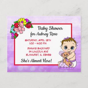Postale Baby shower pour fille, Purple Floral Baby Carte P