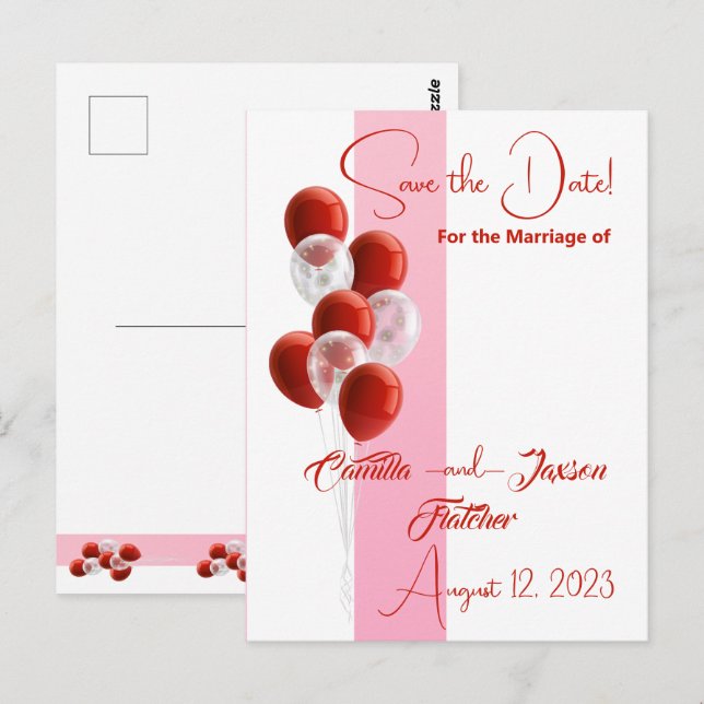 Postale Ballons rouges. Élégant Enregistrer la carte Date (Devant / Derrière)