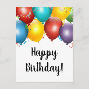 Postale Balloons Colorés & Confettis Carte de Bon Annivers