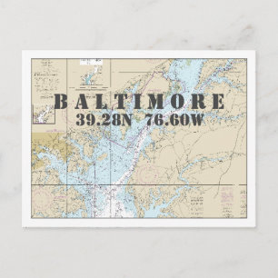 Postale Baltimore MD Carte marine Latitude Longitude