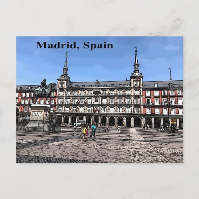 Postale Bande dessinée d'une place à Madrid, Espagne carte (Devant)