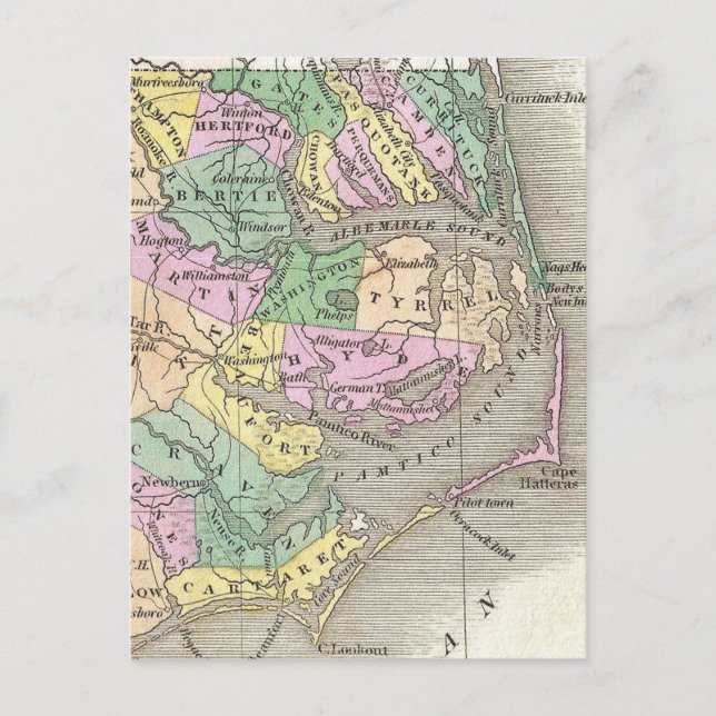 Postale Banques extérieures et carte de la Caroline du Nor (Devant)