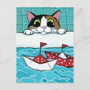 Postale Bateaux à voile papier - Calico Cat Art Carte post