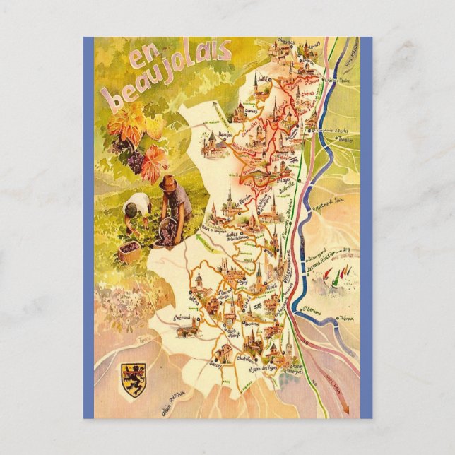 Postale Beaujolais France Carte Vintage (Devant)
