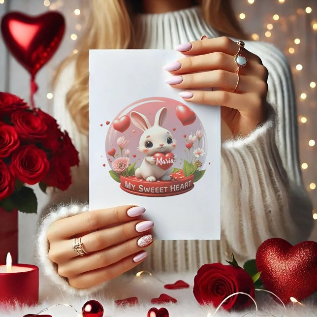 Postale Bébé mignon lapin valentine coeur amour Carte post (Créateur téléchargé)