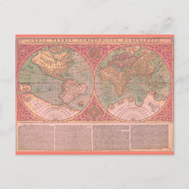 Postale Belle carte ancienne du monde avec texte latin (Devant)