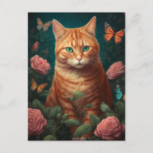 Postale Belle Chat Gingembre Avec Roses Roses Rose Carte P