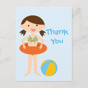 Postale Belle fête de piscine d'été pour fille merci carte