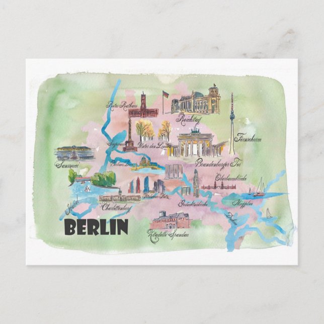 Postale Berlin Carte préférée avec lieux touristiques (Devant)
