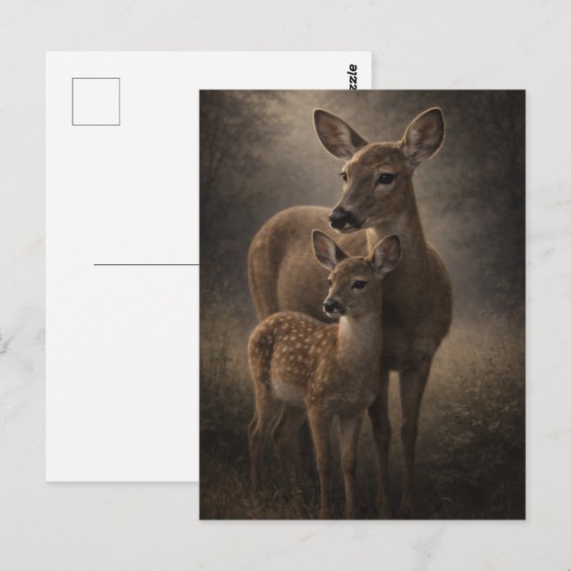 Postale Biche et faon | Art faunique de cerf | Carte posta (Devant / Derrière)