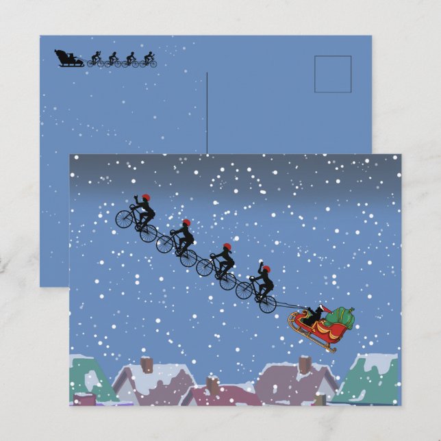 Postale Bicyclettes Tirage Sleigh Carte de voeux pliée (Devant / Derrière)