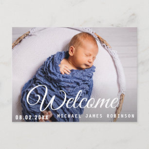 Postale BIENVENUE, carte de voeux de naissance de bébé ave