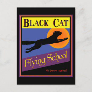 Postale Black Cat Flying School Vintage Halloween Carte po