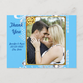 Postale Bleu avec Diamètre de cadre Couple Merci Carte pos