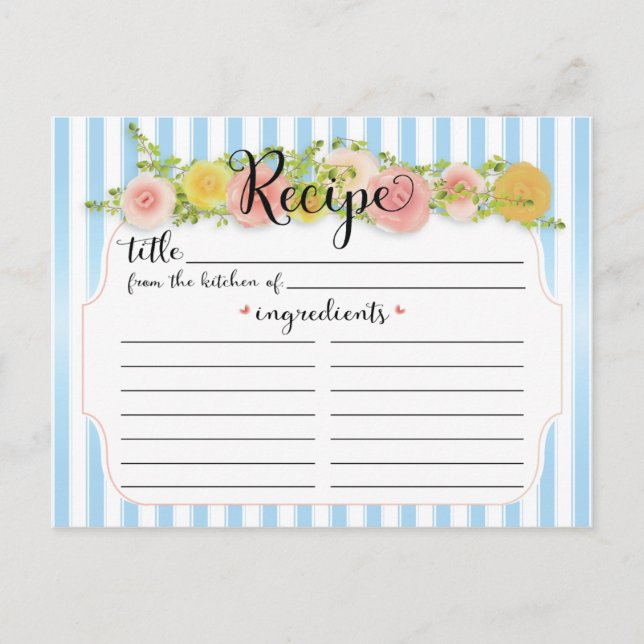 Postale Bleu Classy Grandes avec Recette Rose Carte (Devant)