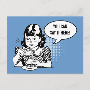 Postale Blue White Retro Girl Mating Ice Cream Carte amusa