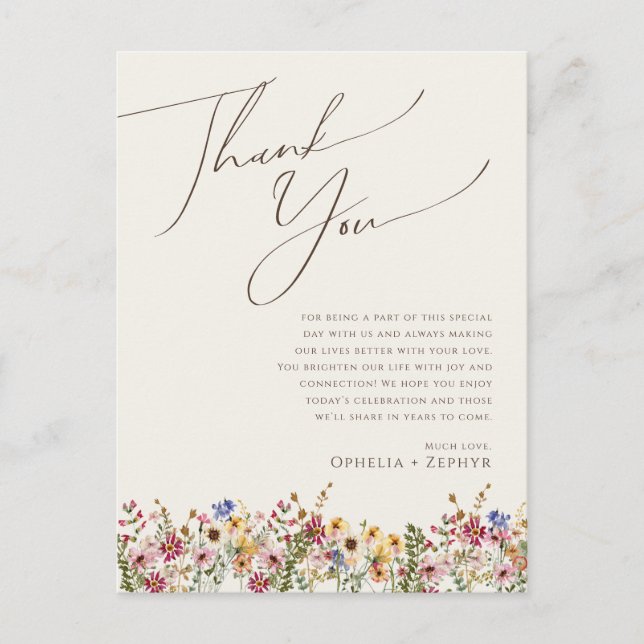 Postale Boho Fleur sauvage Beige Meadow Table Carte de rem (Devant)