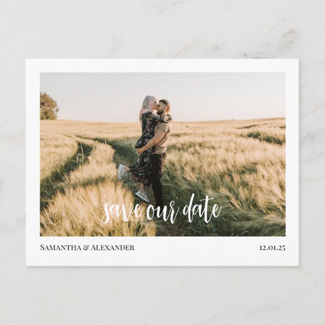 Postale Boho Simple Enregistrer Notre Date Photo Carte Pos (Devant)