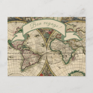 Postale Bon voyage ! Carte du monde vintage
