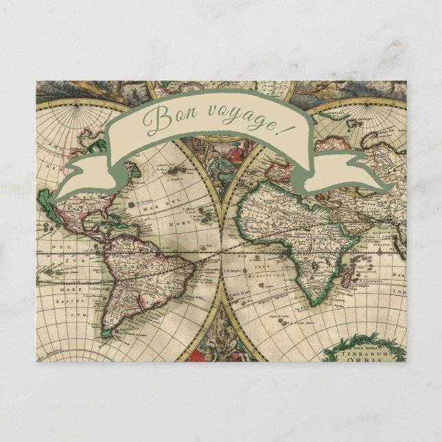 Postale Bon voyage ! Carte du monde vintage (Devant)