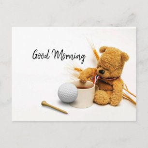 Postale Bonjour golfeur avec balle de golf et carte de caf