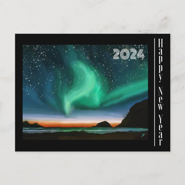 Postale Bonne Année - Carte Aurore Boréale (Devant)