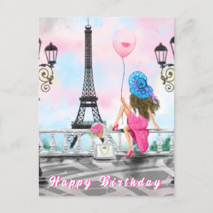Postale Bonne Carte Anniversaire Femme À Paris Tour Eiffel