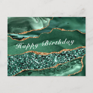 Postale Bonne carte d'anniversaire Agate Green Gold Partie
