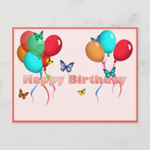 Postale Bonne carte d'anniversaire avec ballons et papillo