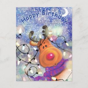 Postale Bonne carte d'anniversaire avec rennes de Noël