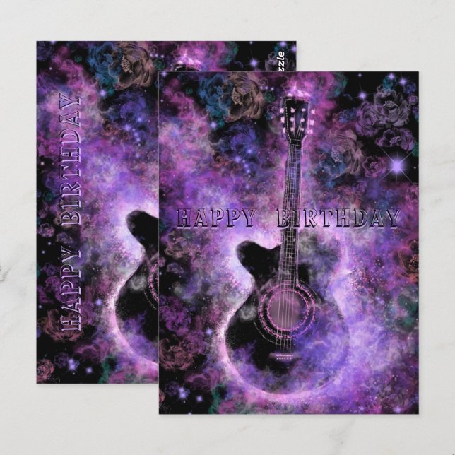 Postale Bonne carte d'anniversaire Rock and Roll Guitar Mu (Devant / Derrière)