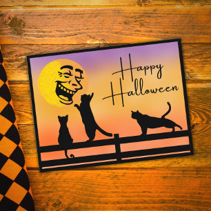 Postale Bonne Halloween Chats et Laughing Moon Carte posta