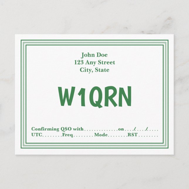 Postale Bordure de la ligne verte rétro de la carte QSL (Devant)