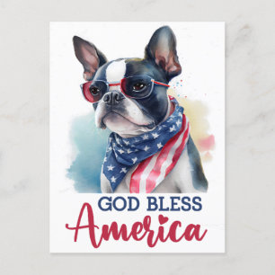 Postale Boston Terrier, Dieu bénisse l'Amérique Carte post