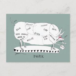Postale bouchers découpe cochon, tony fernandes carte post