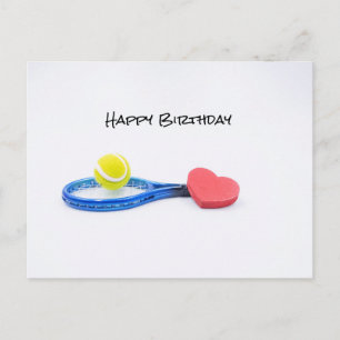 Postale Boule de tennis avec carte d'anniversaire en raque