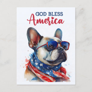 Postale Bouledogue français, Dieu bénisse l'Amérique Carte