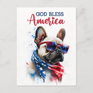 Postale Bouledogue français, Dieu bénisse l'Amérique Carte