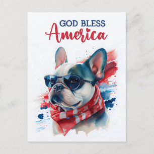 Postale Bouledogue français, Dieu bénisse l'Amérique Carte