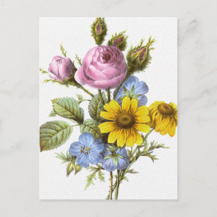 Postale Bouquet de fleurs de la Redoute vintage sur carte 
