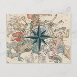 Postale Boussole sur une carte ancienne