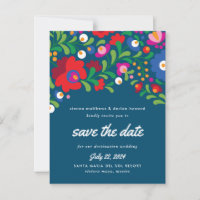 Broderie mexicaine Bleu Enregistrer la date Carte